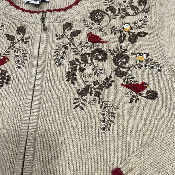 NWOT Croft & Barrow Silk Blend Embroidered Cardinal Full-Zip Cardigan, Size L - Picture 3 of 5